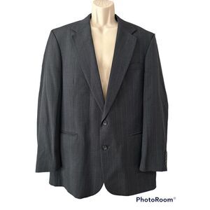 Oscar de la Renta Mens Pinstripe Button Down Blazer Dark Gray Size 44 L W38